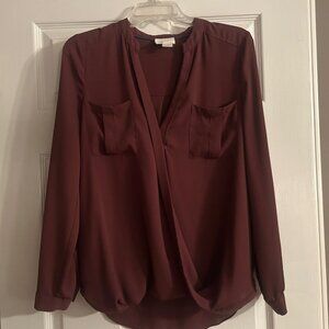 Anthro Maeve Eva Front Drape “Wrap” Surplice Blouse – Burgundy - Size 4 – EUC